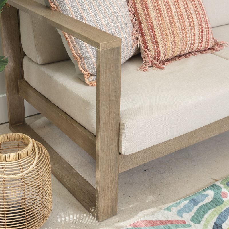 Joss & Main Gavina Outdoor Solid Eucalyptus Wood Sofa with Cushions